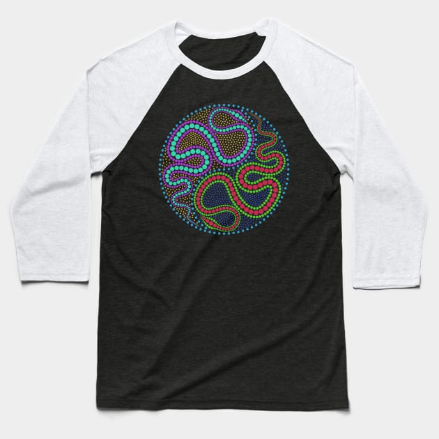 Yin & Yang - Snakes - Colour Baseball T-Shirt by Ricardo77